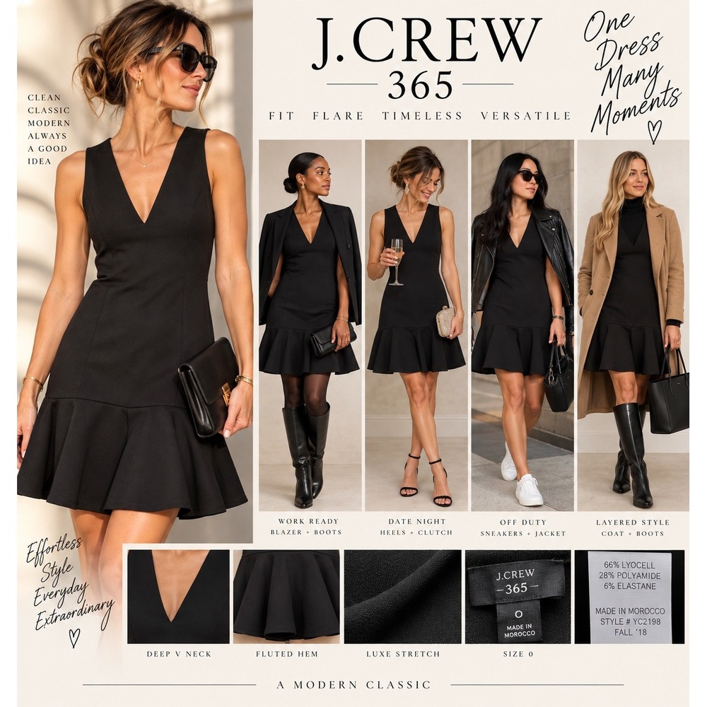 J.Crew 365 Black Drop Waist Flounce Dress Size 0 Deep V Fit Flare YC2198